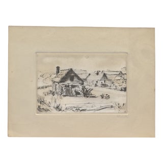 Village Scene, Etching, Ernst Krantz, Circa 1925 For Sale