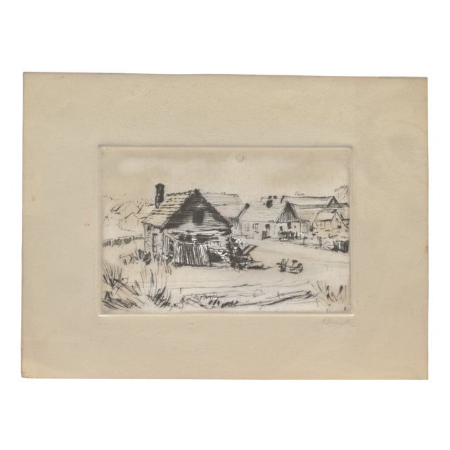 Village Scene, Etching, Ernst Krantz, Circa 1925 For Sale