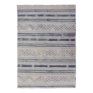 Vintage Turkish Flat-Weave L. Green, Taupe, Butter, Lavender & Ink Blue For Sale