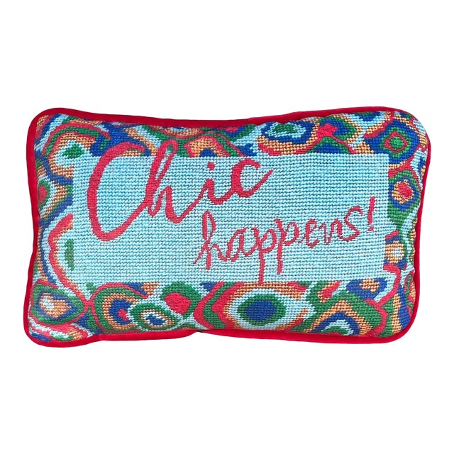 Velvet "Chic Happens" Pillow, Custom Original For Sale