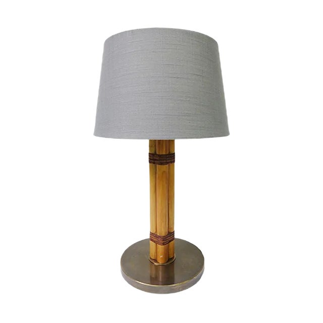 Scandinavian Modern Brass, Bamboo, and Linen Table Lamp from Bergboms, 1960s For Sale