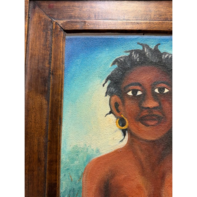 Wilson Bigaud Original Mid-Century Haitian Naïve Master Portrait Painting For Sale - Image 4 of 8