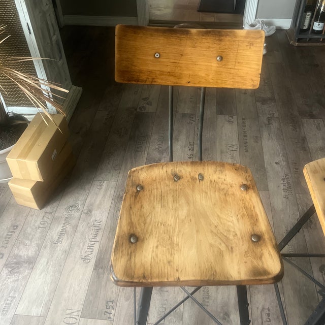 Industrial drafting chairs Brooklyn steel company 1930s matching pair adjustable