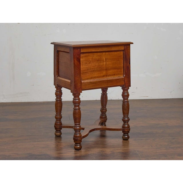 Brown 19th Century French Walnut Side Table With Sliding Door and Turned Legs For Sale - Image 8 of 12