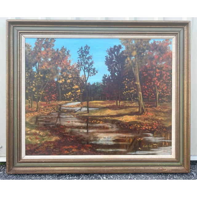 1968 Ling Autumn Foliage and Creek Landscape Oil Painting- Framed For Sale - Image 11 of 13