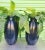 Sculpture Materials Custom Painted Navy Blue Large Clay Floral Vases Vessels- a Pair For Sale - Image 7 of 9
