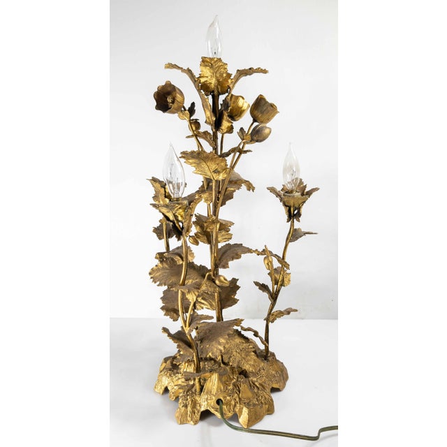 19th Century Electrified Floral Poppy Flower Bronze Candelabra Table Lamp For Sale In New York - Image 6 of 18