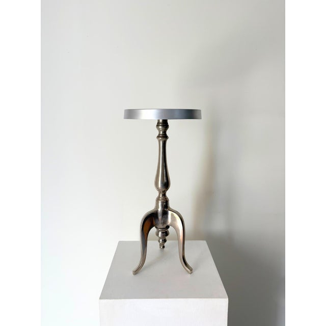 Silver Cast Aluminium Side Table with Pedestal Tripod Legs For Sale - Image 8 of 8