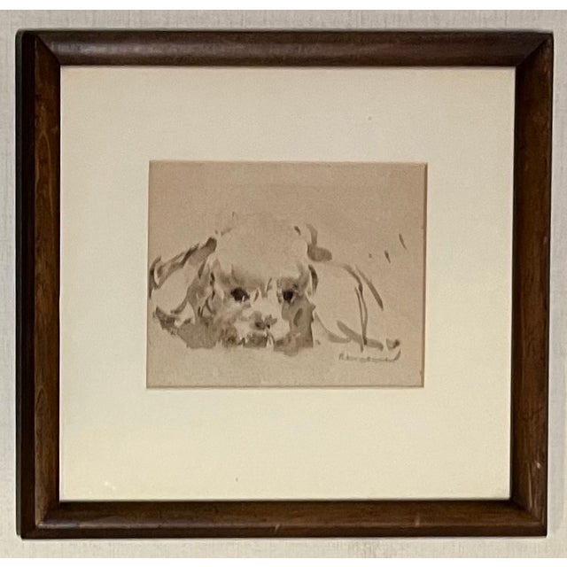 American Louis Remmell (American 1920's) Impressionist Ink Wash Drawing - Portrait of a Puppy Dog For Sale - Image 3 of 6