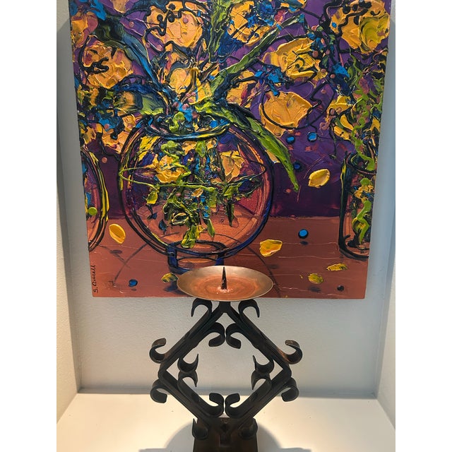 Jan Barboglio Hand-Forged Iron Pillar Candle Holder With - Rustic Spanish Style For Sale - Image 4 of 5