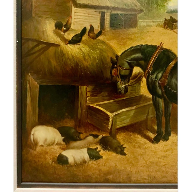 Wood Late 20th Century Realist Farmhouse Oil Painting, Countryside Farm Animals, Framed, 42.5"w For Sale - Image 7 of 9