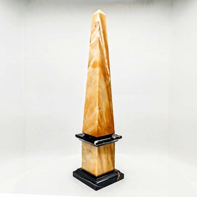 Large Obelisk in Hand Carved Yellow Marble of Siena and Black Marble of Portoro, Italy, 1970s For Sale - Image 5 of 9