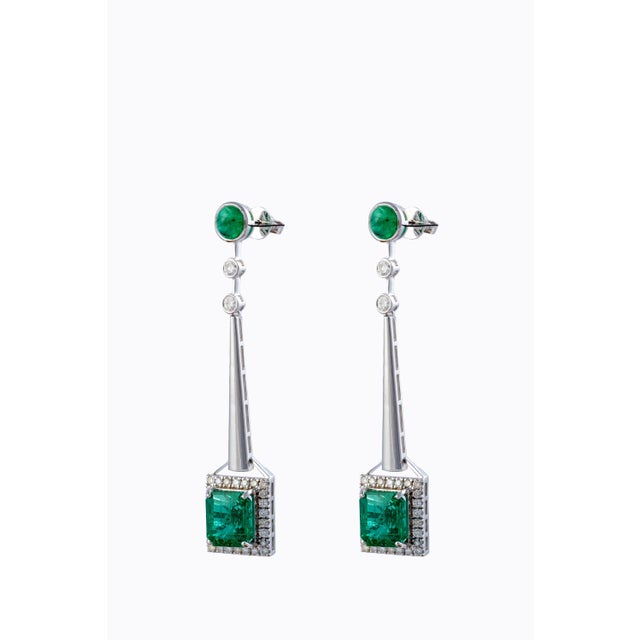 Gemstone 10.52 Carats Natural Zambian Emerald Earrings with 1.32 Diamonds and 14k Goldol For Sale - Image 7 of 18