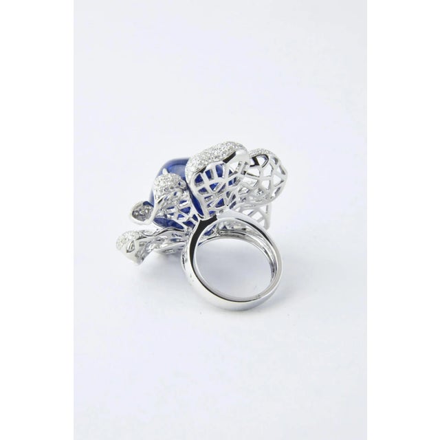 Blue Modern Large Tanzanite Diamond Gold Flower Statement Ring Size 6.75 For Sale - Image 8 of 8