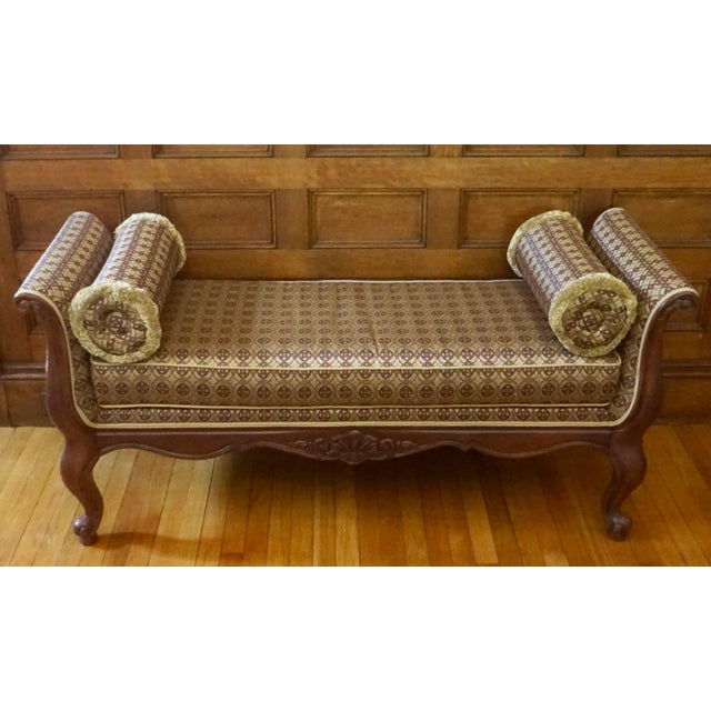 Ethan Allen 1990s Ethan Allen Gold & Purple Carved Footed Bench For Sale - Image 4 of 4
