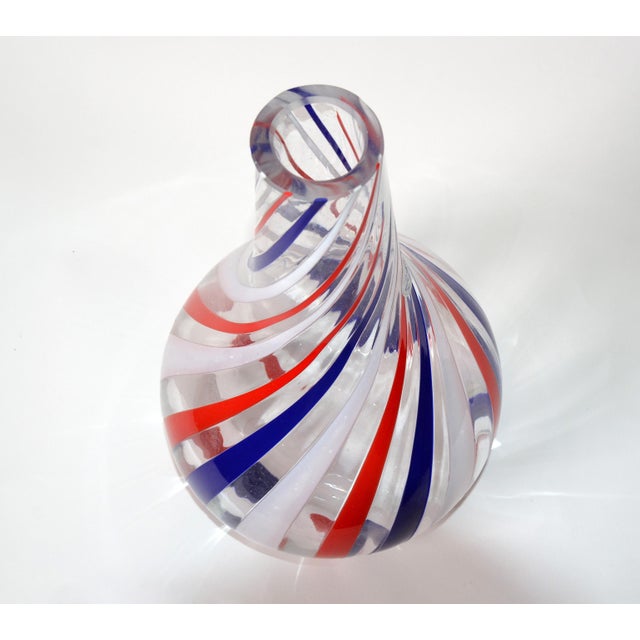 Marked Italian Blown Murano Decorative Vase Swirls of Red, White & Blue Color For Sale - Image 10 of 12