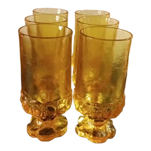 1980s Signed Fire & Light Citrus Recycled Glass Tumblers- Set of 6