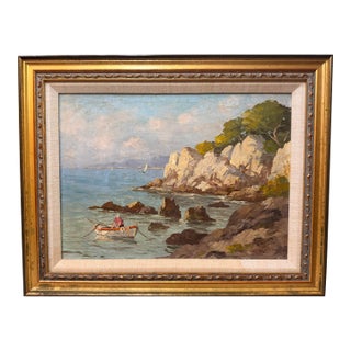 Vintage French Andre Galzenati Impressionism Seascape Nautical Oil Painting Art For Sale