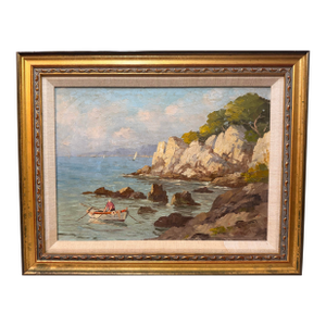 Vintage French Andre Galzenati Impressionism Seascape Nautical Oil Painting Art