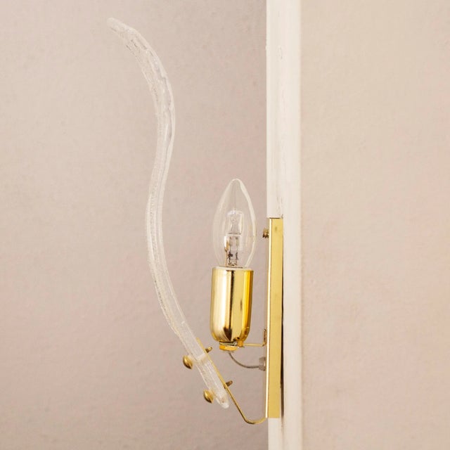Gold Italian Wall Lamps in Clear Murano Glasss, 1990s, Set of 2 For Sale - Image 8 of 11
