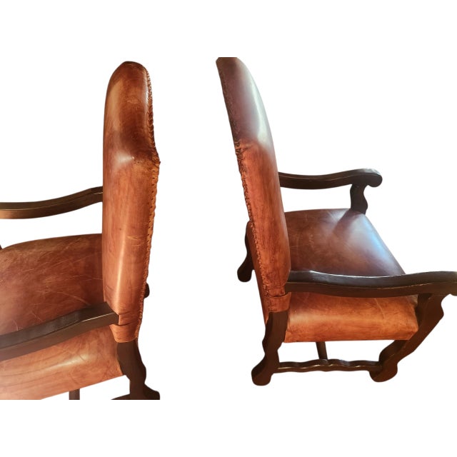 1980s Vintage Leather Arm Chairs - A Pair For Sale - Image 5 of 10