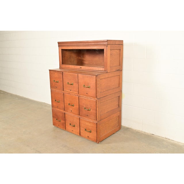 Mission Antique Mission Oak Arts & Crafts 9-Drawer File Cabinet With Barrister Bookcase, Circa 1900 For Sale - Image 3 of 17
