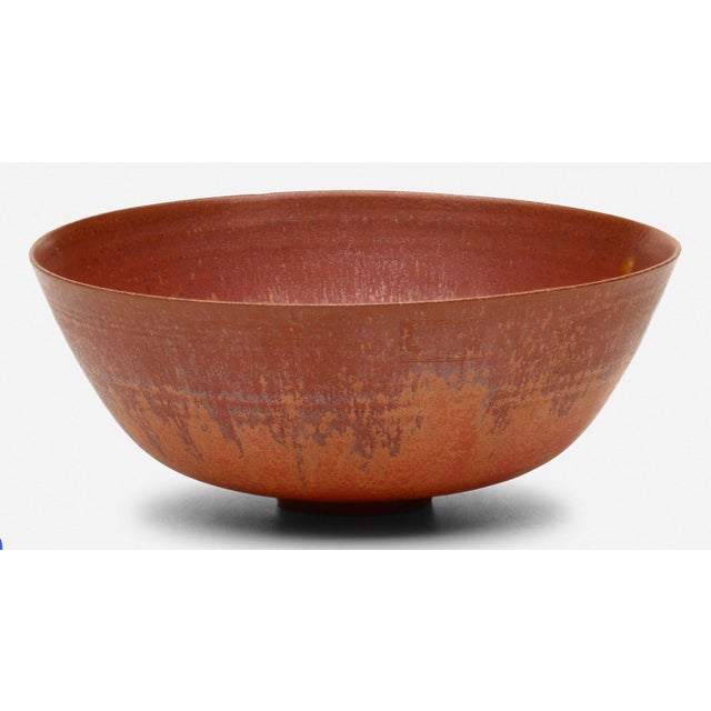 Mid-Century Modern Gertrud and Otto Natzler Bowl Earthenware With Flame Red Mat Glaze 1945 For Sale - Image 3 of 7