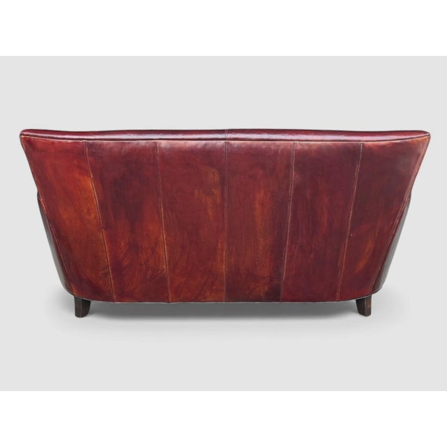 Brown Restored Crate & Barrel Leather Loveseat – Distressed Patina, Solid Wood Frame For Sale - Image 8 of 17