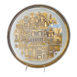 Georges Briard Glass Gold Serving Tray For Sale