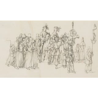 M. Neher, Procession with a Couple on Horseback, 1840, Pencil For Sale
