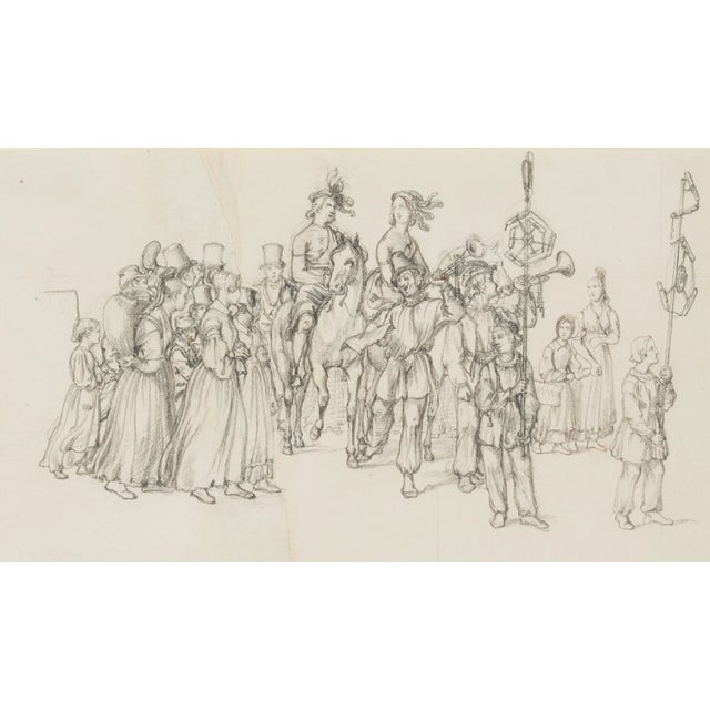 M. Neher, Procession with a Couple on Horseback, 1840, Pencil For Sale