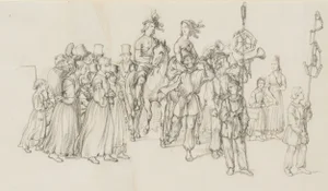 M. Neher, Procession with a Couple on Horseback, 1840, Pencil