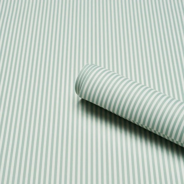 Contemporary SAMPLE - Schumacher Emma Stripe Narrow Wallpaper In Teal For Sale - Image 3 of 4