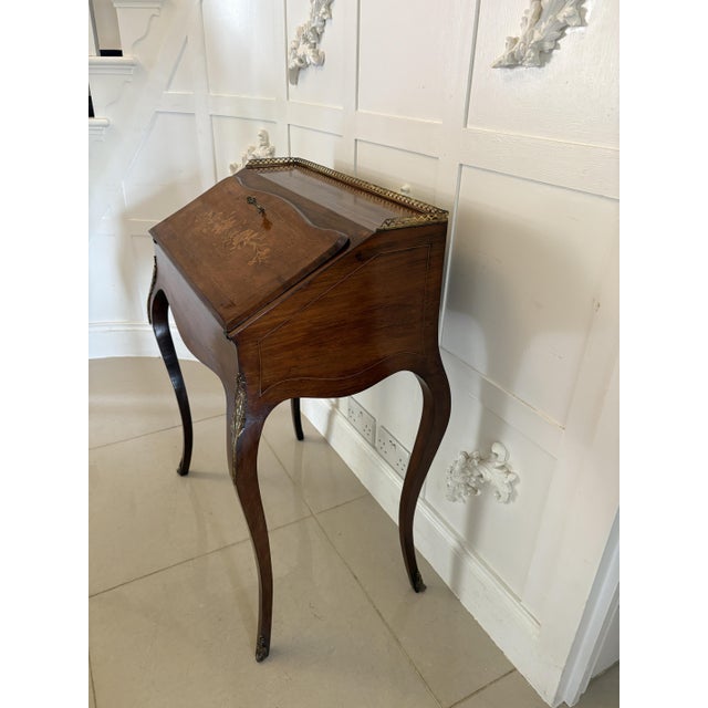 Antique Victorian French Rosewood Marquetry Inlaid Bureau, 1860s For Sale - Image 10 of 14
