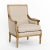 Louis club chair upholstered in natural linen on natural oak frame.