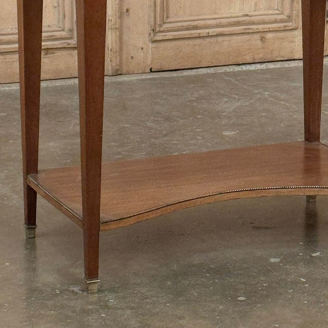 Antique French Louis XVI Rectangular Mahogany Side Table With Carrara Marble Top and Brass Gallery For Sale - Image 11 of 15