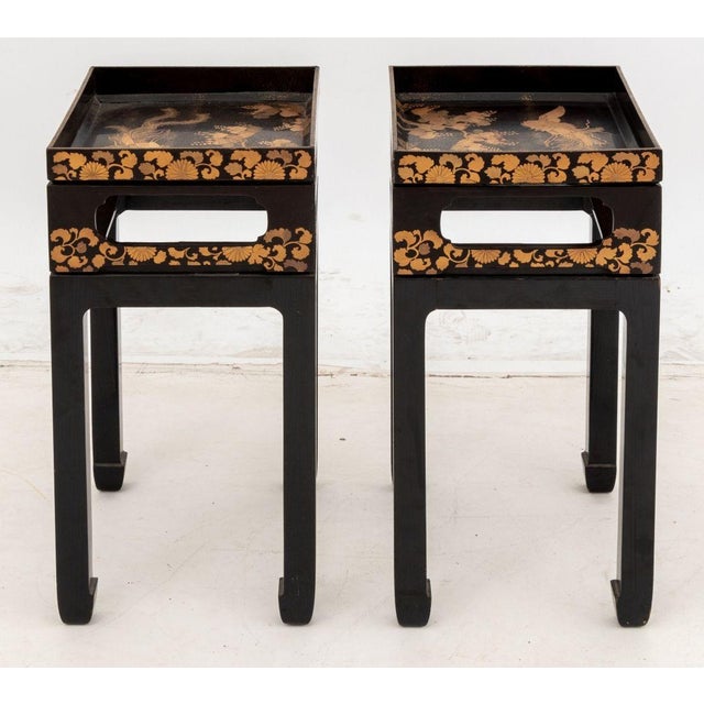 Paint Japanese Gilt & Lacquer Tray Top Side Tables, Pair For Sale - Image 7 of 9
