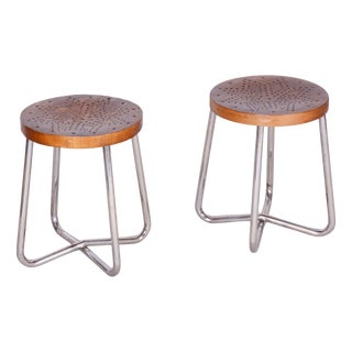 Bauhaus Stools in Chromed Steel, Beech and Plywood, Germany, 1930s, Set of 2 For Sale