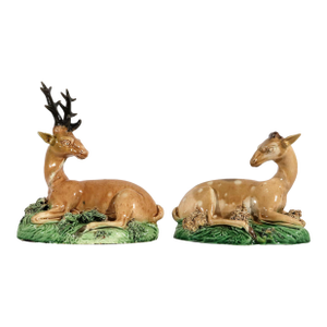 18th Century Ralph Wood-Type Stag and Hind Pearlware Pottery Figures