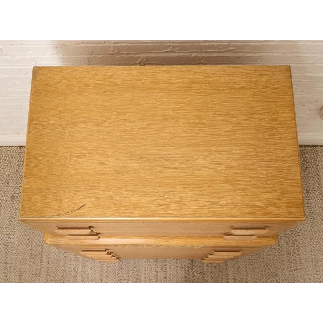 Champagne Early 20th Century Art Deco Blonde Wood Highboy Dresser With Carved Detail For Sale - Image 8 of 12
