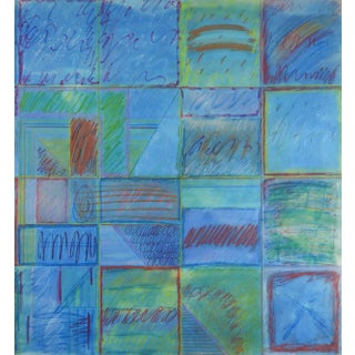 Blue Squares Abstract Mixed Media Painting For Sale