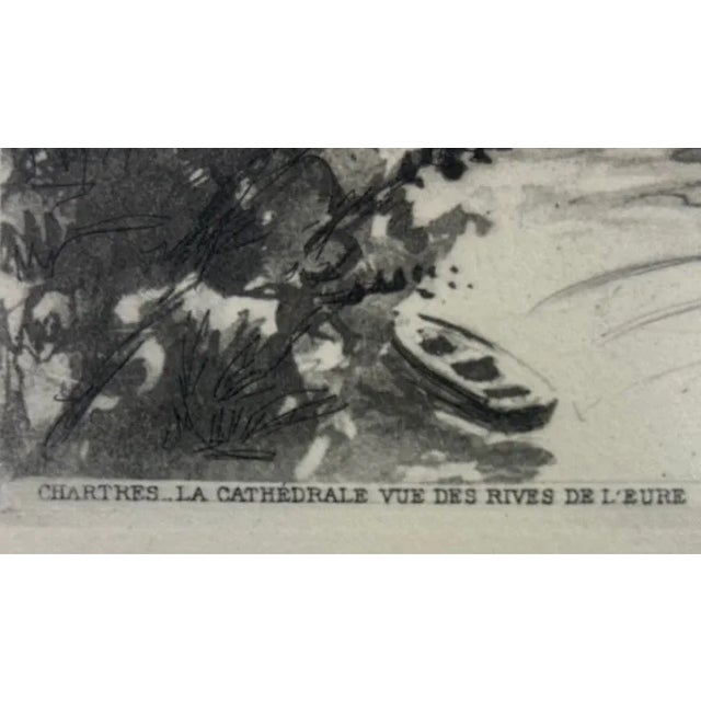 Wood Pair of Vintage Signed Framed Etchings of Chartres Cathedral, Mid-Century For Sale - Image 7 of 15