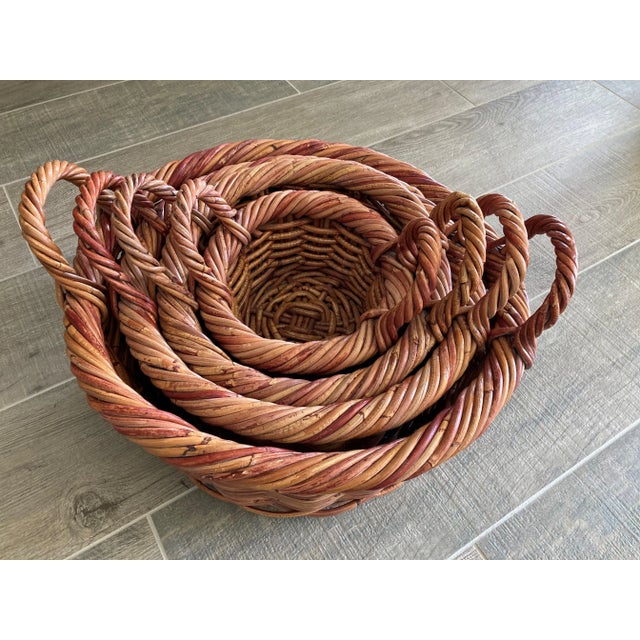 Circa 1980 Natural Willow Handwoven Nesting Baskets - Set of 4 For Sale - Image 12 of 13