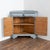 Low corner cabinet from Sweden with a (newer) blue painted finish softly scraped to reveal the natural pine below...