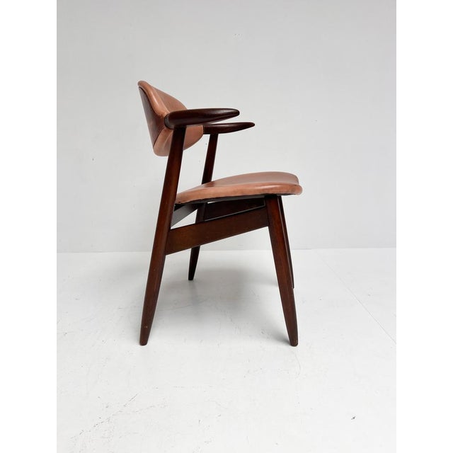 Brown Leather Cowhorn Chair, 1970s For Sale - Image 4 of 14