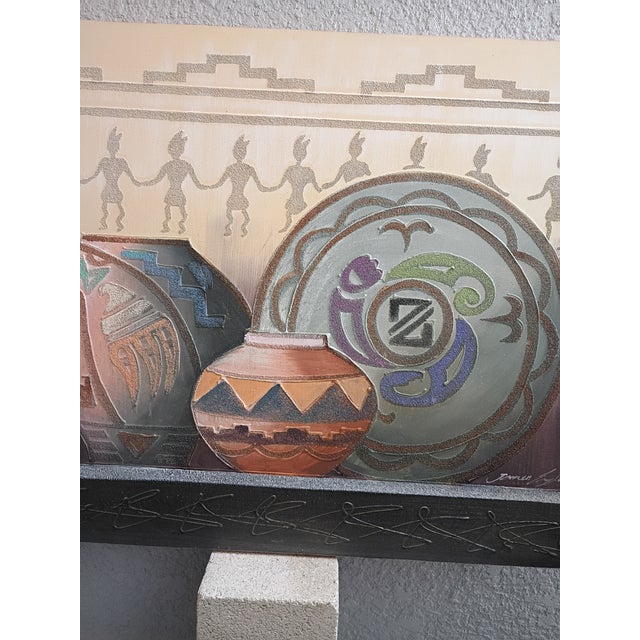 1990s 1990s Large Contemporary James Eagle Southwestern Pottery Mixed Media Painting For Sale - Image 5 of 12