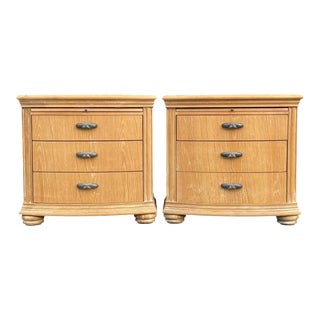 Lexington "Atlantic Overtures" Cerused Oak Bow Front Commodes - a Pair For Sale