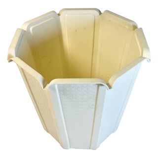 1970s Vintage Americana Coastal Faux Cane Plastic Wastebasket. For Sale