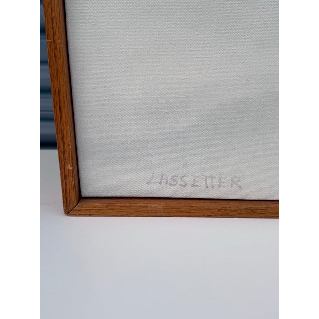 Serene and atmospheric signed landscape painting dated 1979, depicting golden grasses emerging through soft snowdrifts...