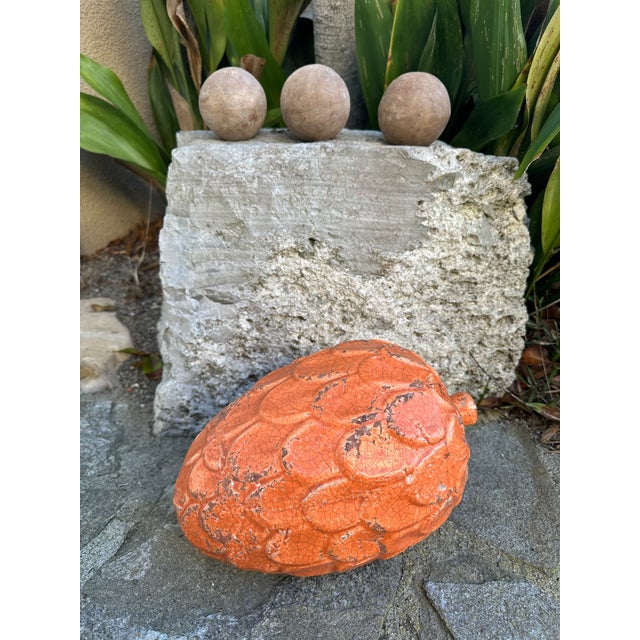 Vintage Large 10” Glazed Terracotta 1970’s Italian Pinecone Garden Ornament For Sale - Image 10 of 12